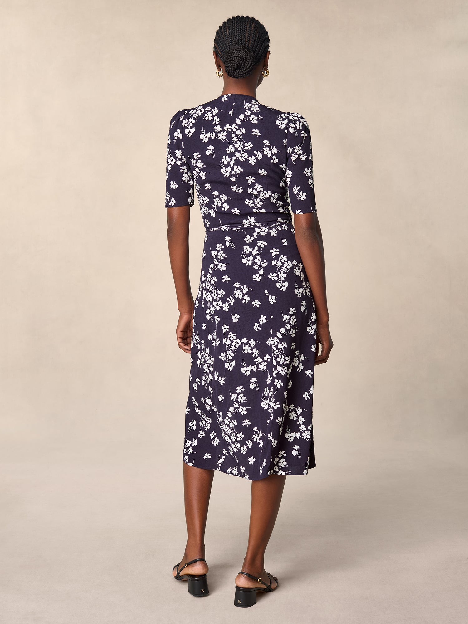 Mid-length wallet dress with navy cherry print | Rouje